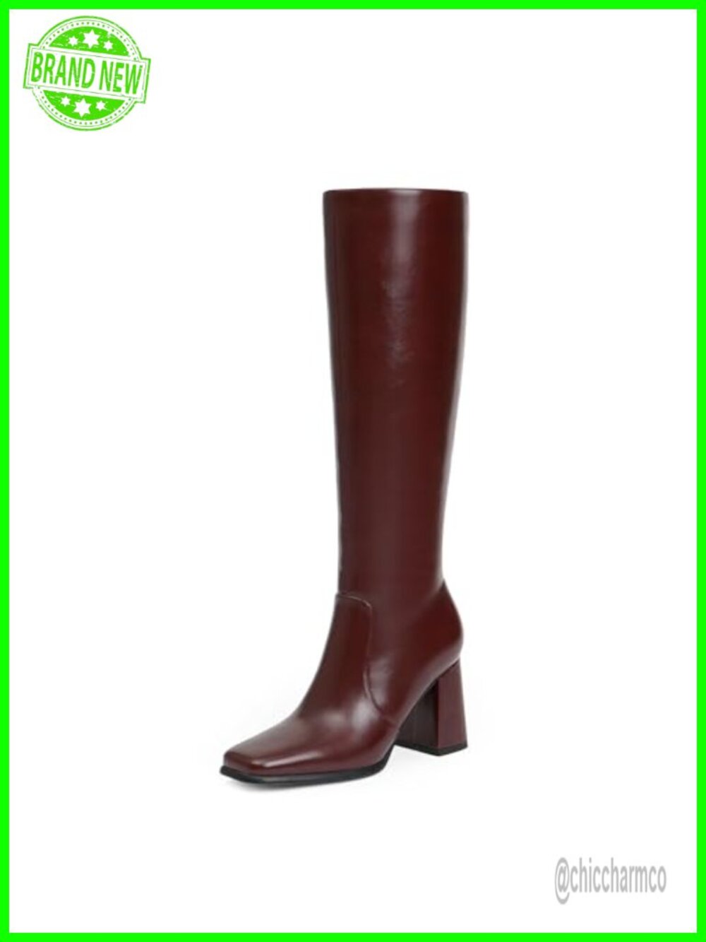 Square Toe Knee High Boots Chunky Heel Faux Leather Tall Boots